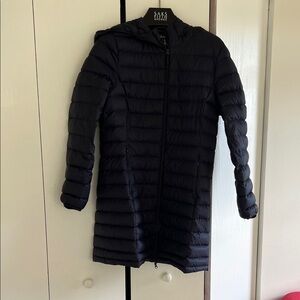 Quince navy blue hooded coat